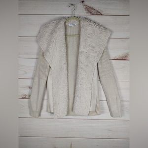 Society 8 M Sweater Womans Cream Open Knit With Fleece  Collar & Front Sides